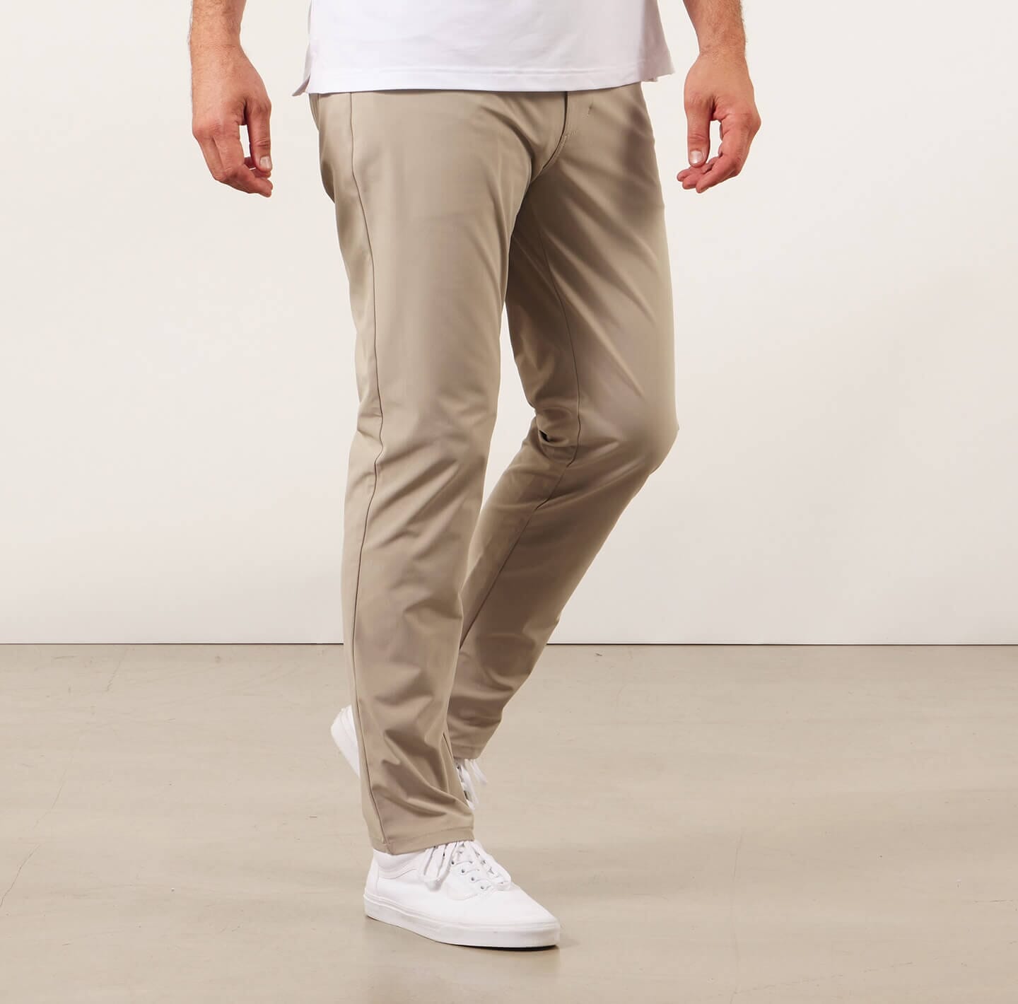 model showing side of the Around The Clock Pants in khaki