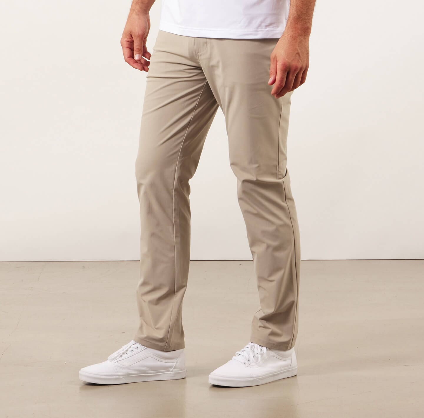 model showing side of the Around The Clock Pants in khaki