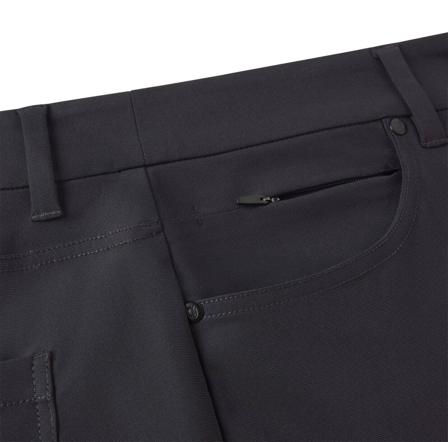 right side deail of security pocket on black Around The Clock Pants