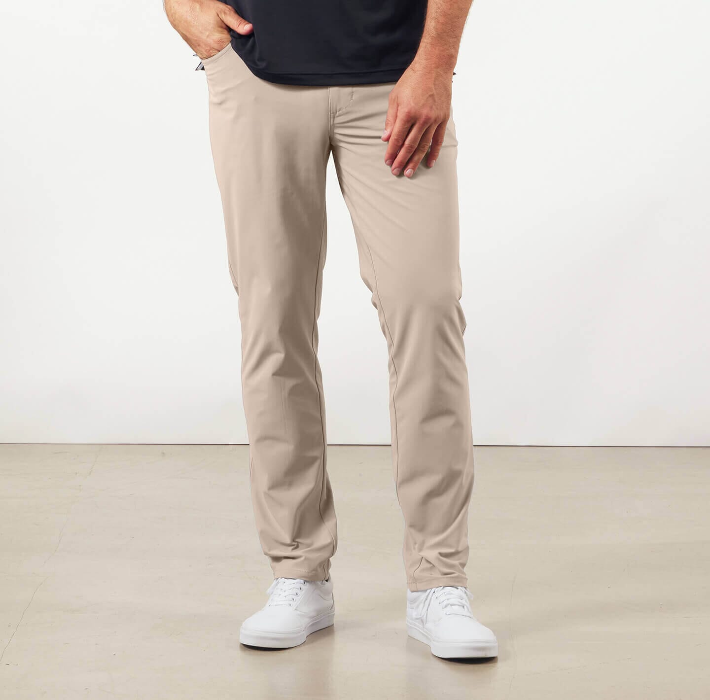 khaki men's Around The Clock pants with security pockets