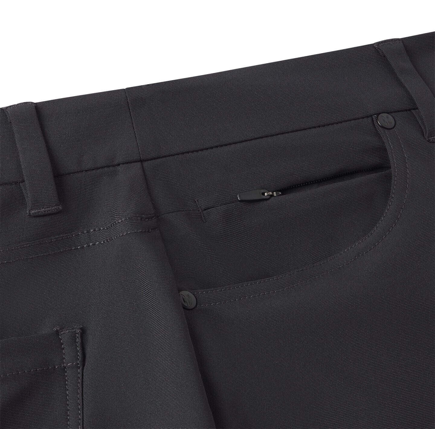 right side detail of security pocket on black Around The Clock Pants